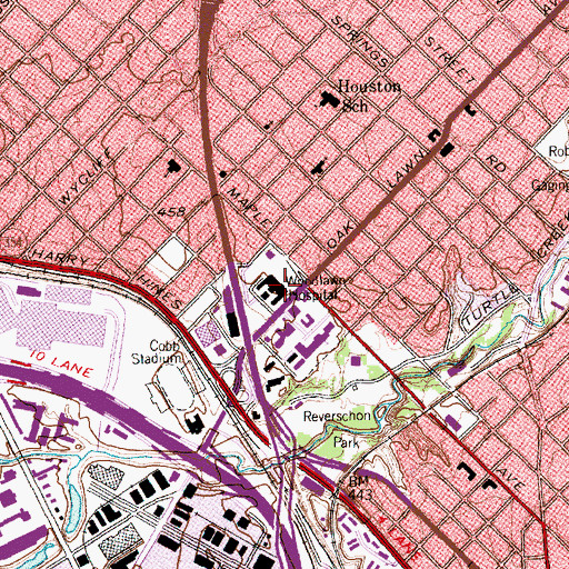 Topographic Map of Woodlawn Hospital, TX