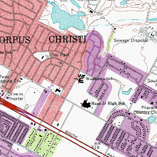 Topographic Map of Woodlawn School, TX