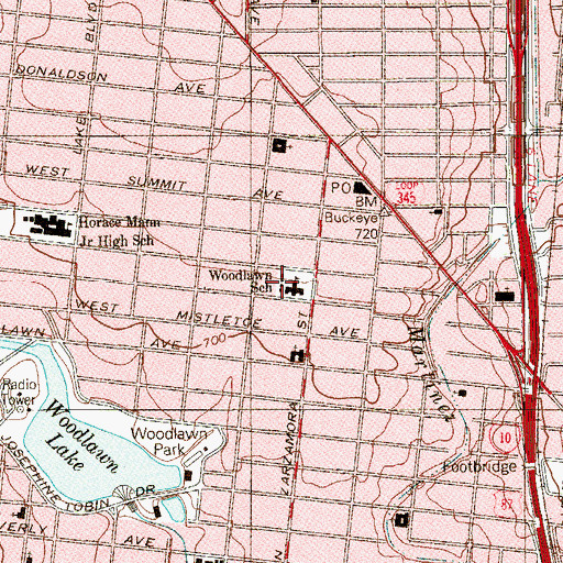 Topographic Map of Woodlawn School, TX