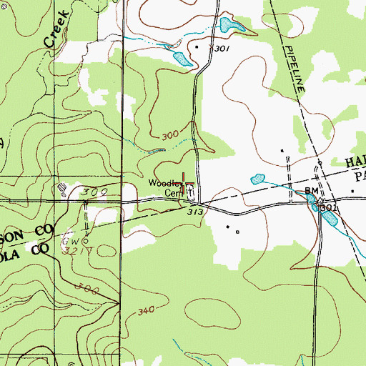 Topographic Map of Woodley Cemetery, TX