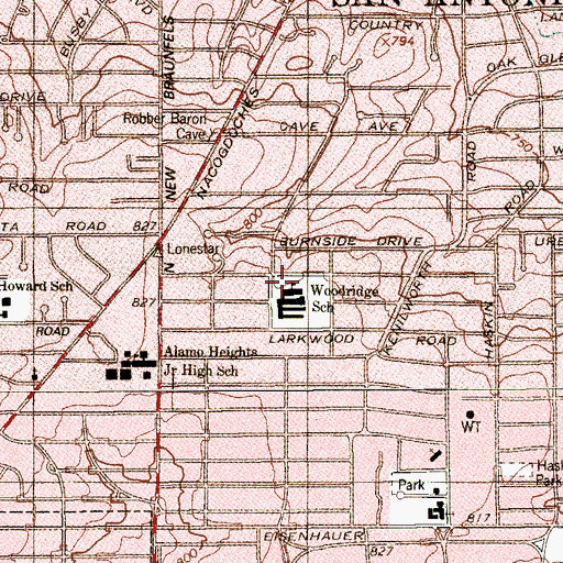 Topographic Map of Woodridge School, TX