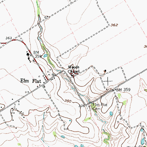 Topographic Map of Woods Chapel, TX