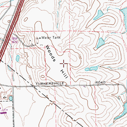 Topographic Map of Woods Hill, TX