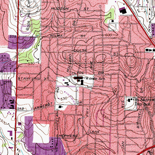Topographic Map of Woods School, TX