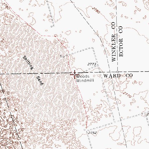 Topographic Map of Woods Windmill, TX