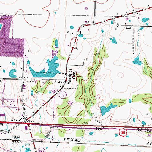 Topographic Map of Woodside Cemetery, TX