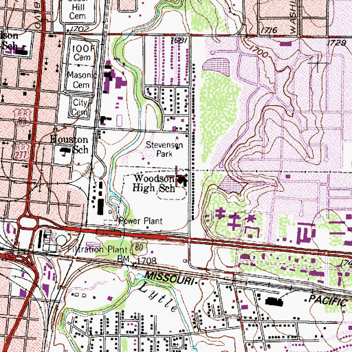 Topographic Map of Woodson High School, TX