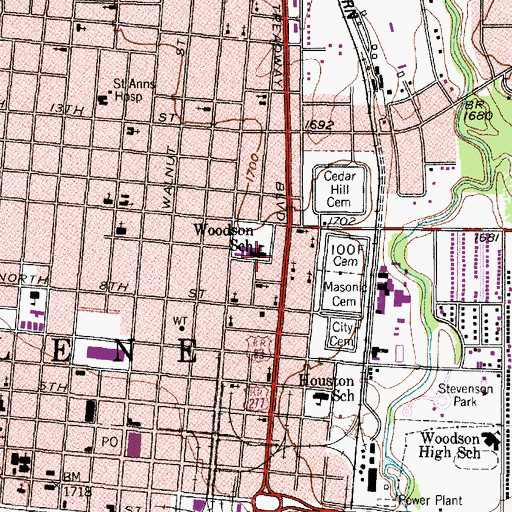 Topographic Map of Woodson School, TX