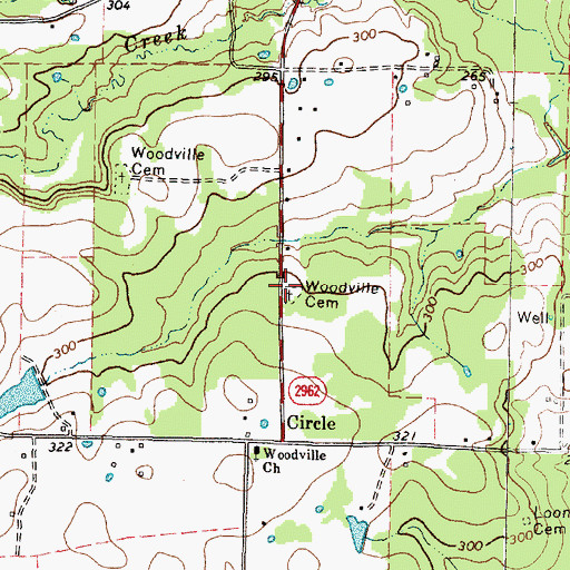 Topographic Map of Woodville Cemetery, TX