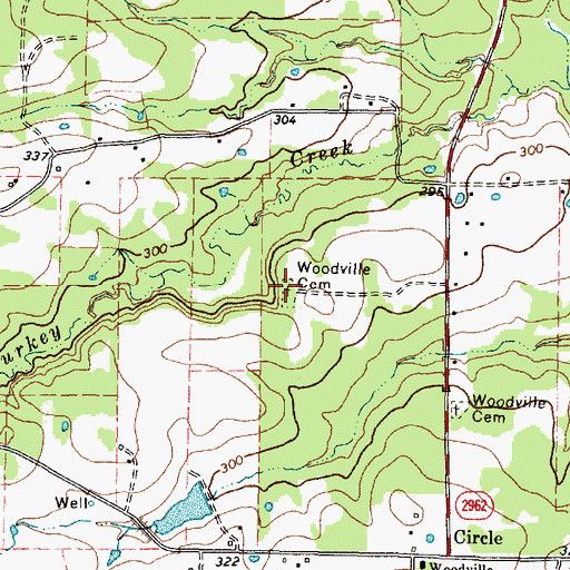 Topographic Map of Woodville Cemetery, TX