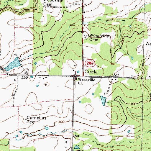 Topographic Map of Woodville Church, TX