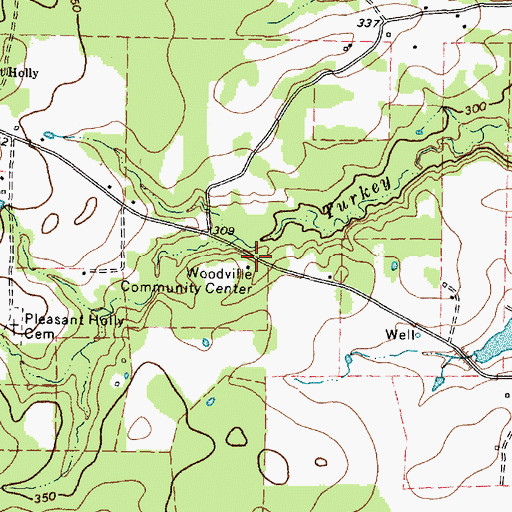 Topographic Map of Woodville Community Center, TX