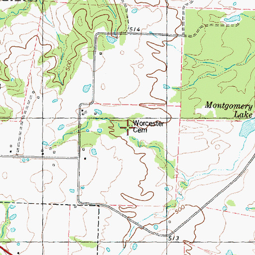 Topographic Map of Worcester-Cooper Cemetery, TX