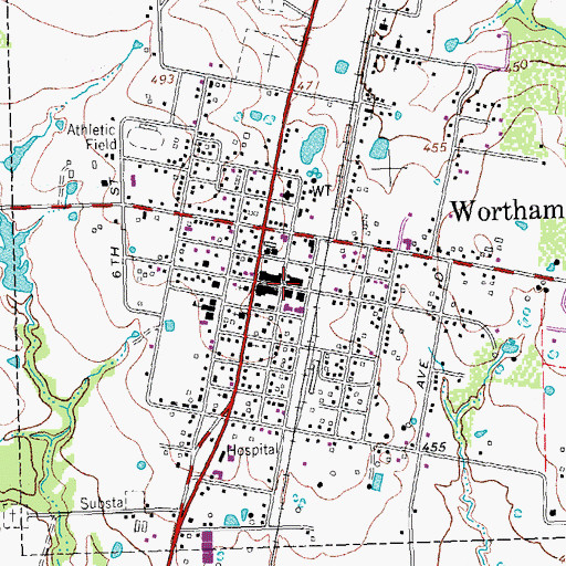 Topographic Map of Wortham, TX