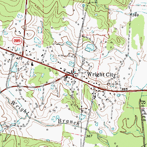 Topographic Map of Wright City, TX