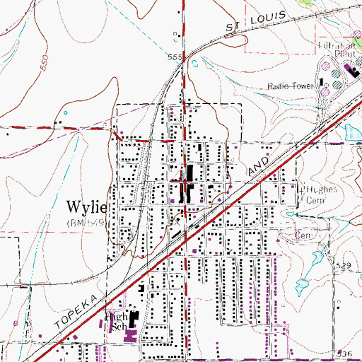 Topographic Map of Wylie, TX