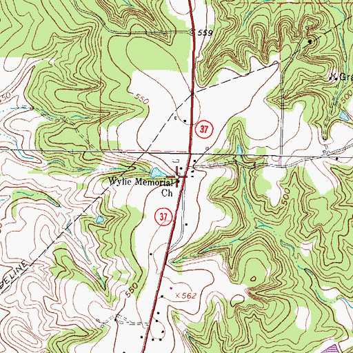 Topographic Map of Wylie Memorial Church, TX