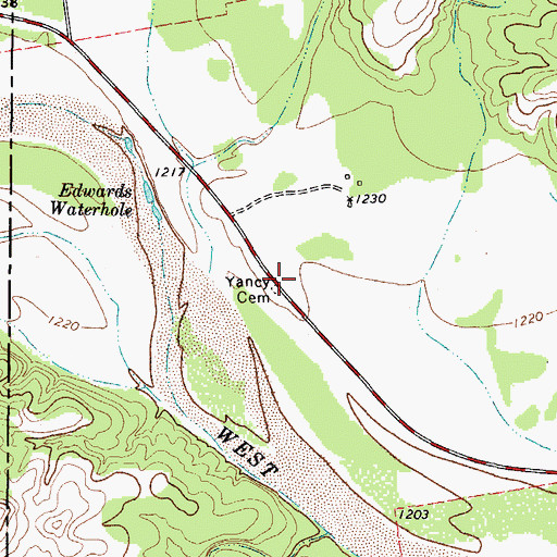 Topographic Map of Yancy Cemetery, TX