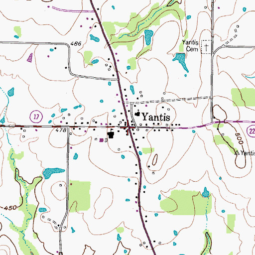 Topographic Map of Yantis, TX