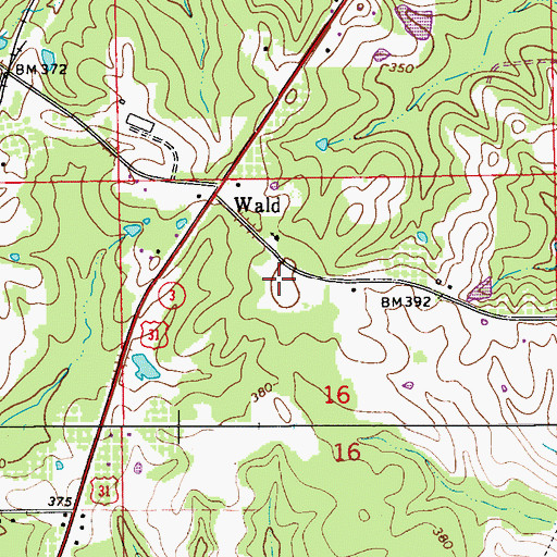 Topographic Map of Wald Church, AL