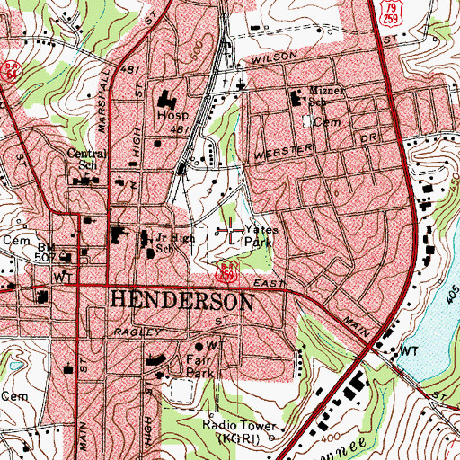 Topographic Map of Yates Park, TX
