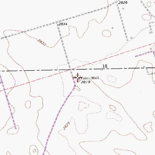 Topographic Map of Yates Well, TX