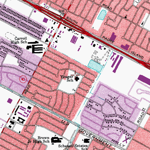 Topographic Map of Yeager School, TX