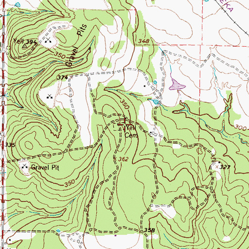 Topographic Map of Yell Cemetery, TX