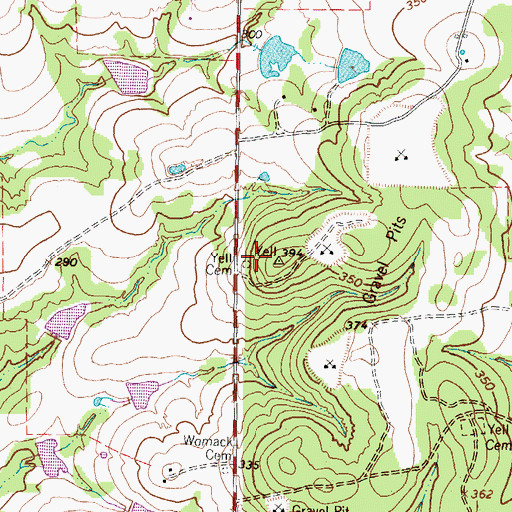 Topographic Map of Yell Cemetery, TX