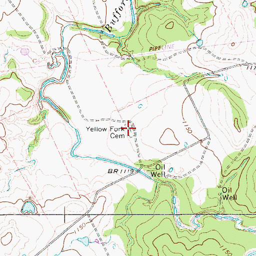 Topographic Map of Yellow Fork Cemetery, TX
