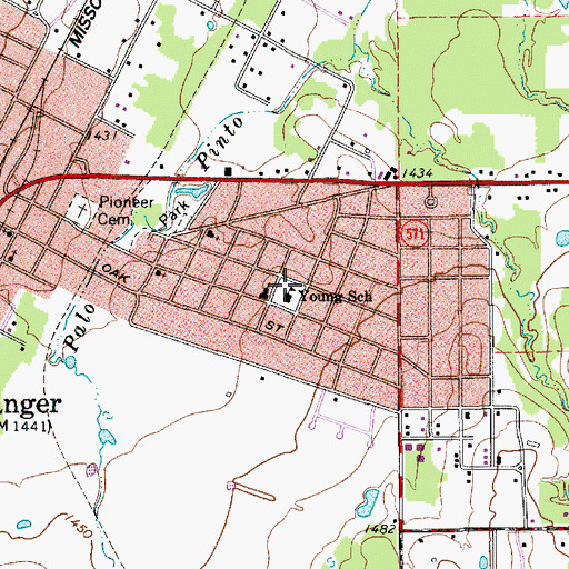 Topographic Map of Young School, TX