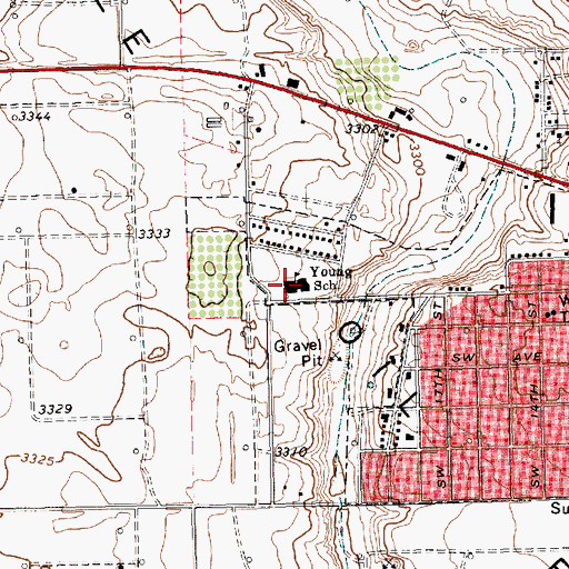 Topographic Map of Young School, TX