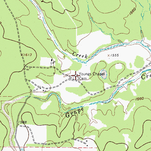Topographic Map of Youngs Chapel Cemetery, TX
