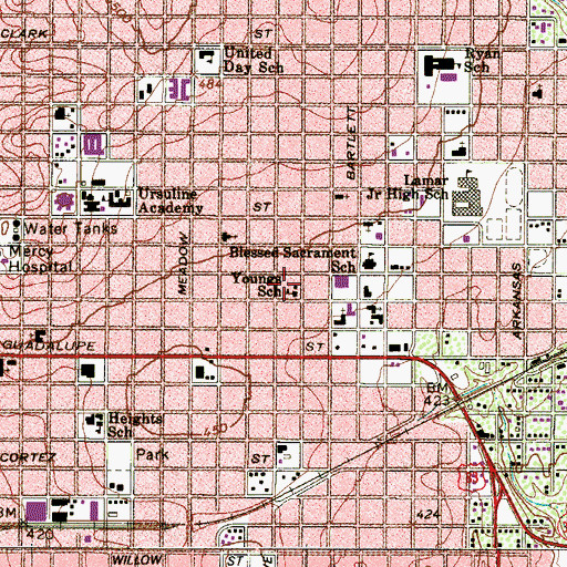 Topographic Map of Youngs School, TX