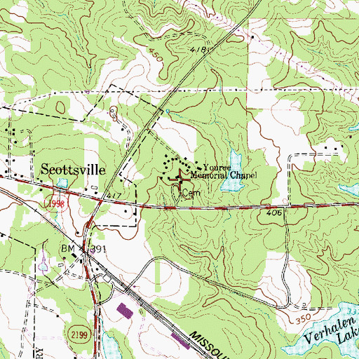 Topographic Map of Youree Memorial Chapel, TX