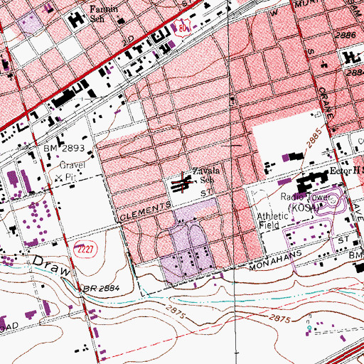 Topographic Map of Zavala School, TX