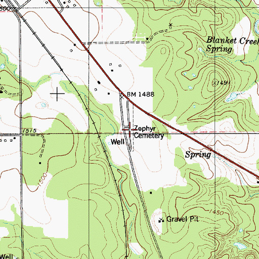 Topographic Map of Zephyr Cemetery, TX