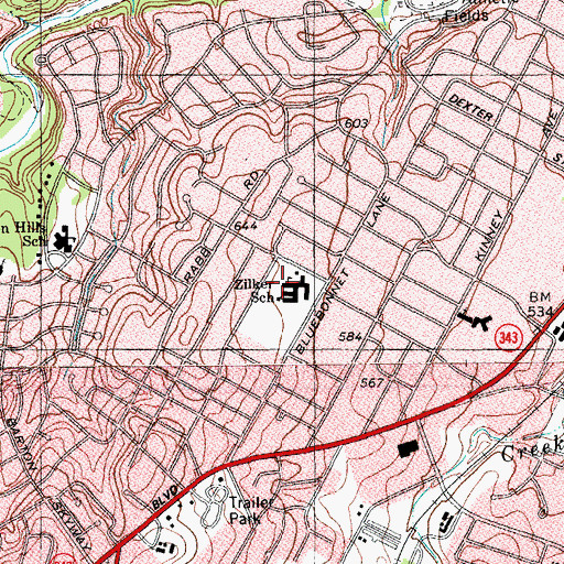Topographic Map of Zilker School, TX