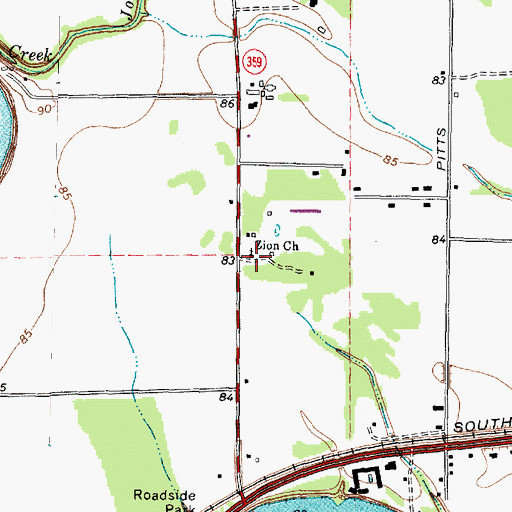 Topographic Map of Zion Church, TX