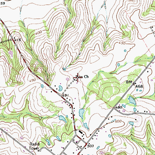 Topographic Map of Zion Church, TX