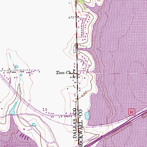 Topographic Map of Zion Church, TX