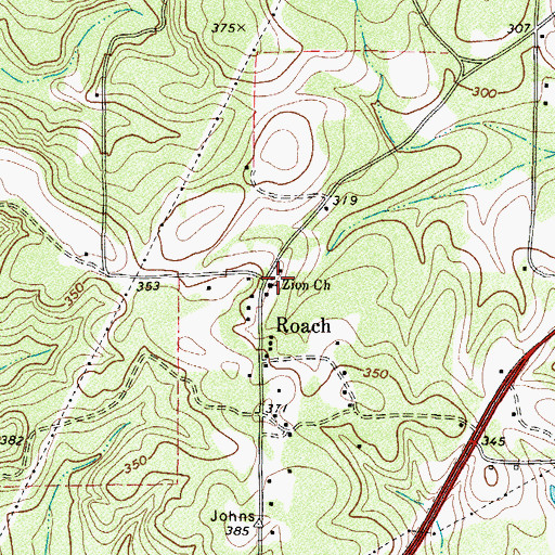 Topographic Map of Zion Church, TX