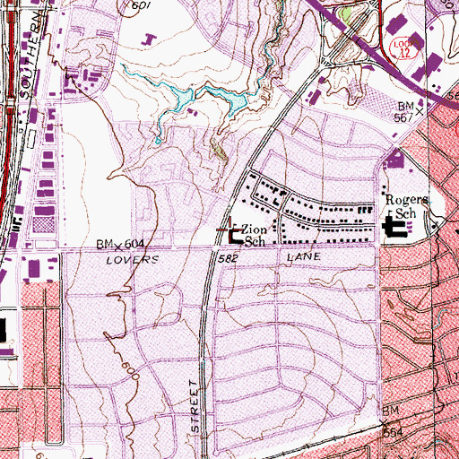 Topographic Map of Zion Lutheran School, TX