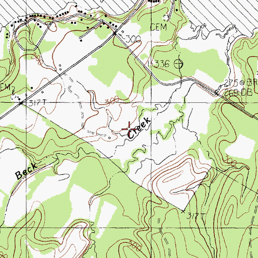 Topographic Map of Beck Creek, TX