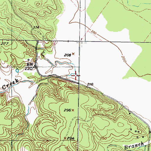 Topographic Map of Bowman Creek, TX