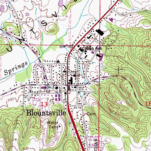 Topographic Map of Blountsville Baptist Church, AL