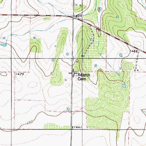 Topographic Map of Adams Cemetery, TX