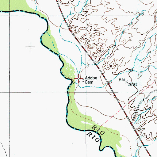 Topographic Map of Adobe Cemetery, TX