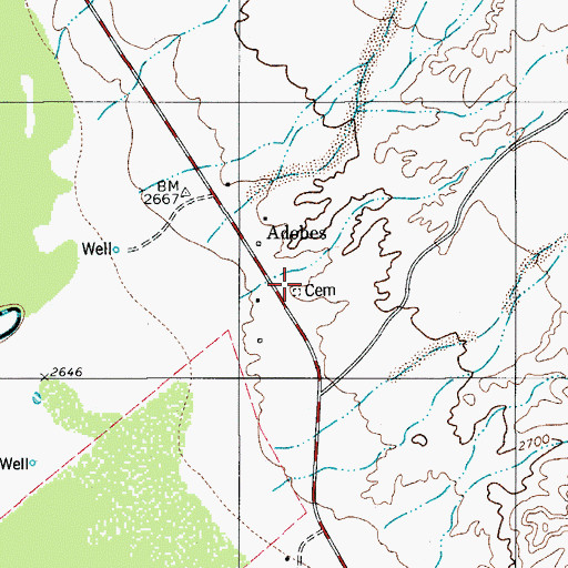 Topographic Map of Adobes Cemetery, TX