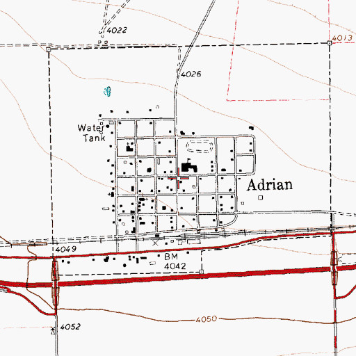 Topographic Map of Adrian, TX